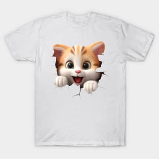 Cute Kitten Peeking Through Crack In The Door T-Shirt